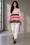 5035 Çizgili Oversize Kazak Pudra