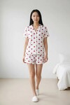 5303 Kalp Desenli Şortlu Pijama Takımı Ekru