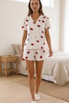 5305 Çilek Baskılı Şortlu Pijama Takımı Ekru